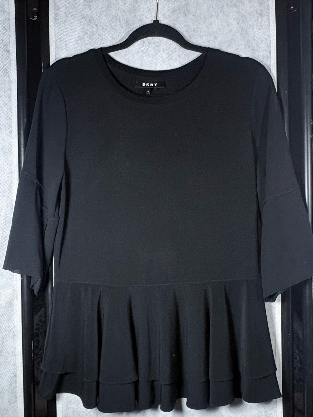 DKNY Black Ruffled Peplum Blouse medium